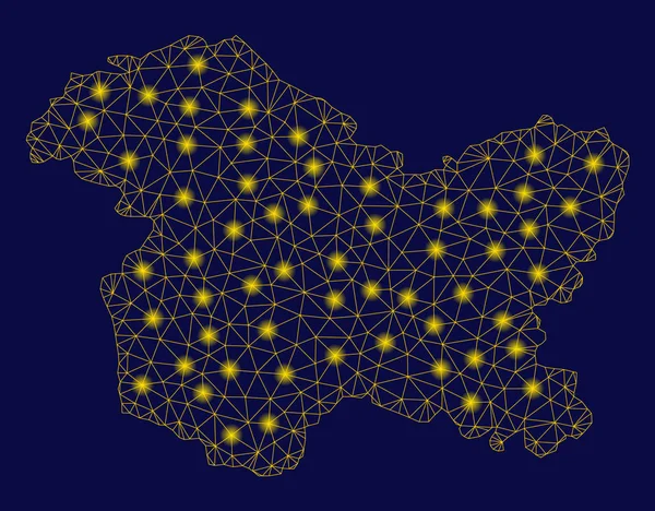 Carcasa de malla amarilla Jammu y Cachemira Mapa del estado con puntos de luz — Vector de stock