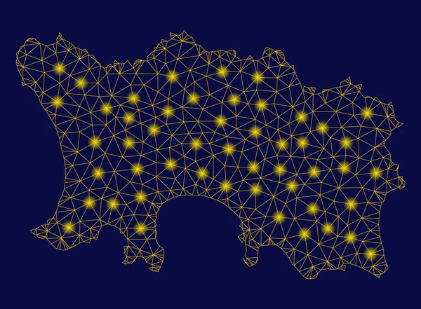 Maglia gialla Carcassa Jersey Island Mappa con punti luce — Vettoriale Stock