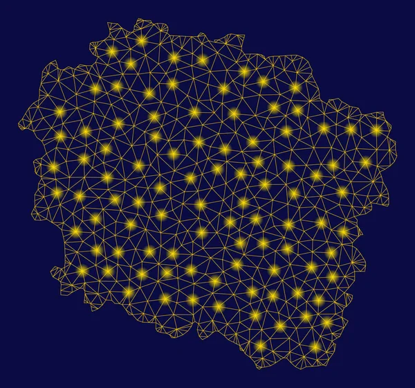 Rede de malha amarela Mapa de voivodia de Kuyavian-Pomeranian com pontos de Flash —  Vetores de Stock