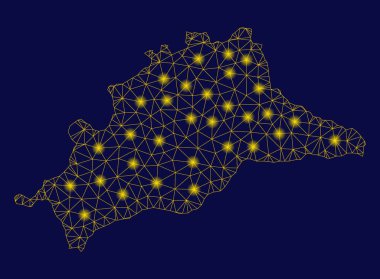 Sarı Mesh tel çerçeve Malaga Province haritası ile Flash Spotlar