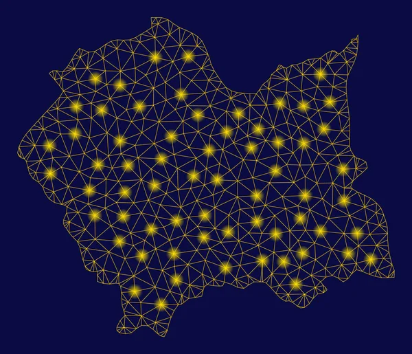 Sarı mesh ağ küçük Polonya Voivodeship harita Flash Spotlar ile — Stok Vektör