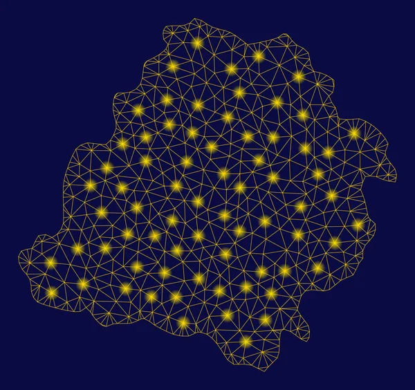 Mapa de Voivodato de Malla Amarilla 2D Lodz con Puntos de Luz — Vector de stock