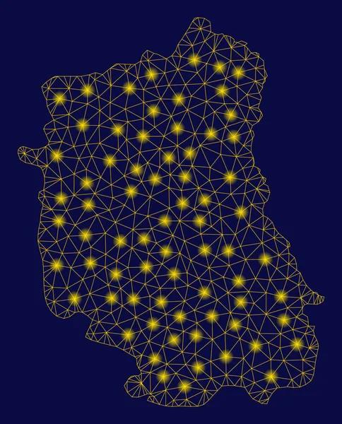 Sarı kafes ağ Lublin Voivodeship harita ile ışık Spotlar — Stok Vektör
