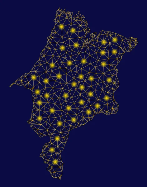 Mapa do Estado de Maranhão 2D de malha amarela com pontos de luz — Vetor de Stock