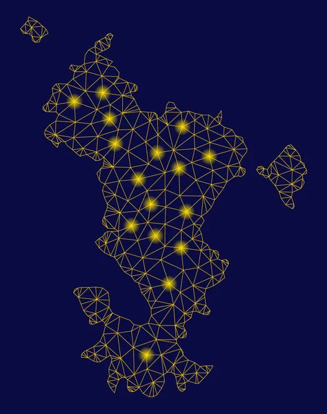 Mapa amarelo da ilha de Mayotte do quadro de arame da malha com pontos claros — Vetor de Stock
