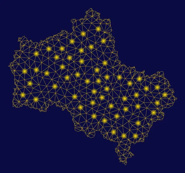 Malla amarilla 2D Moscú Oblast Mapa con Flash Spots — Vector de stock
