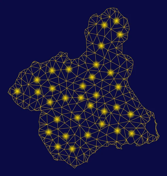 Malla Amarilla 2D Murcia Mapa de la provincia con puntos de llamarada — Vector de stock