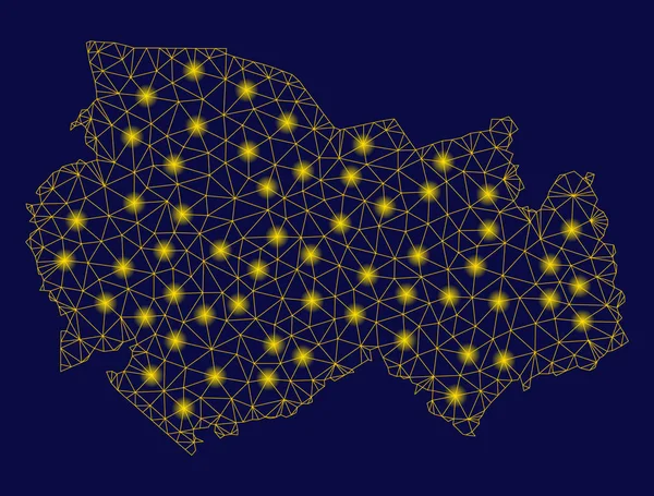 Rede de malha amarela Mapa da região de Novosibirsk com pontos de inflamação — Vetor de Stock