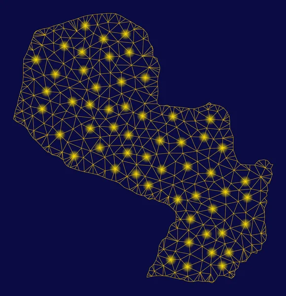 Marco de alambre de malla amarilla Paraguay Mapa con puntos de inflamación — Vector de stock