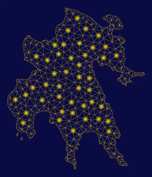 黄色网状尸体伯罗奔尼撒半岛地图与光点 — 图库矢量图片