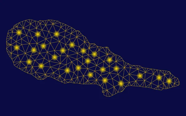 Yellow Mesh Network Carte de l'île de Pico avec des spots flash — Image vectorielle