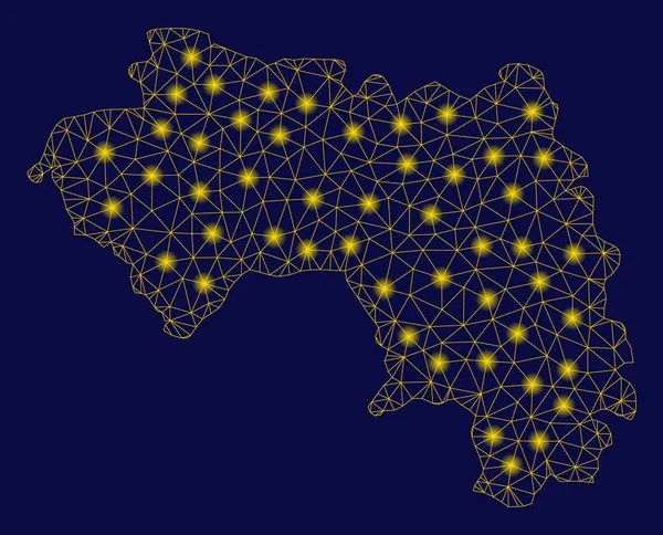 노란 망사 철사 구조는 섬광 반점이 있는 기니 공화국 지도 — 스톡 벡터