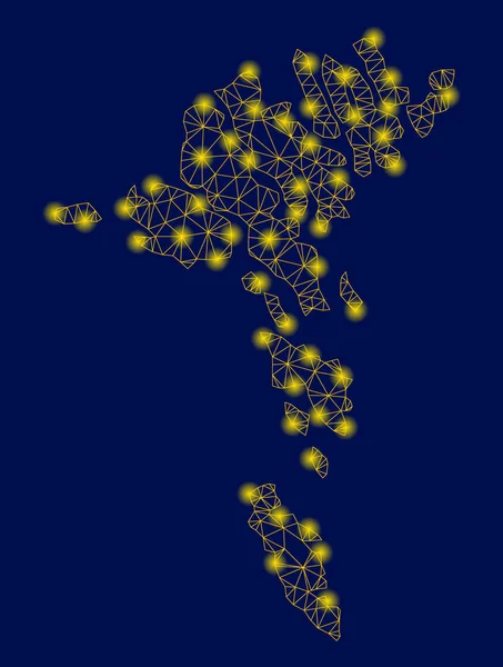 黄色のメッシュ2d フェロー諸島地図ライトスポット — ストックベクタ
