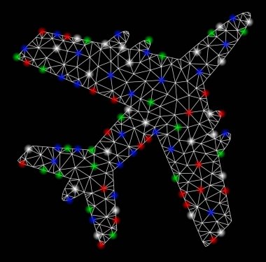 Işık spotları ile parlak kafes tel çerçeve uçağı