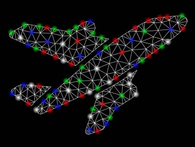 Işık spotları ile parlak kafes tel çerçeve uçağı