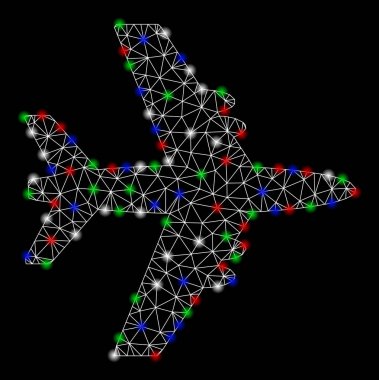 Işık spotları ile parlak kafes tel çerçeve uçağı