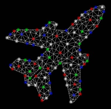 Flare Spotlar ile parlak kafes ağ uçak