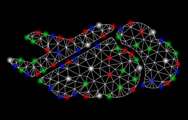 Parlama Spotlar ile bulutlar üzerinde parlak kafes ağ uçak