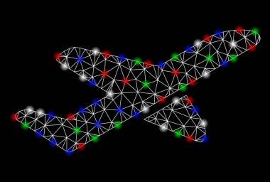 Flare Spotlar ile parlak kafes ağ uçak kalkış