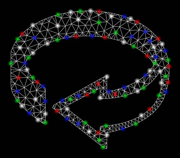 フレアスポットを備えた明るいメッシュワイヤフレーム3d 回転 — ストックベクタ