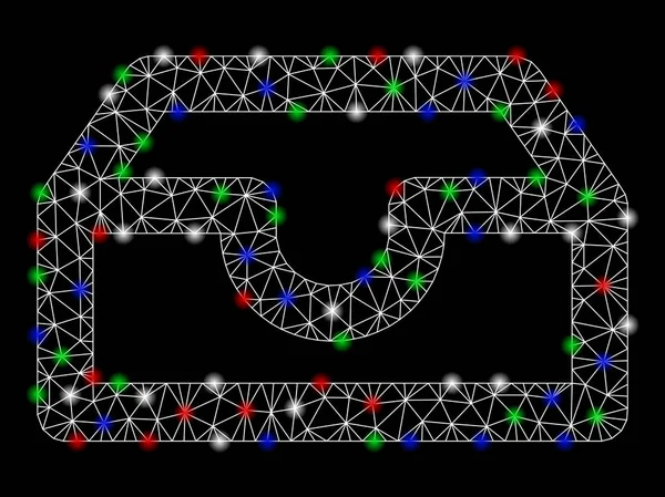 Caja de cuenta de marco de alambre de malla brillante con puntos de luz — Vector de stock