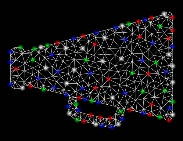 光のスポットでメガホンを宣伝する明るいメッシュワイヤーフレーム — ストックベクタ
