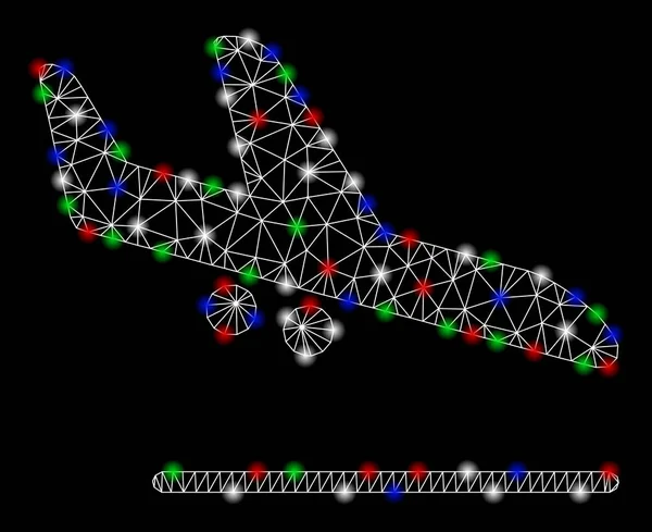 ライトスポットとの明るいメッシュ 2d Aiplane ランディング — ストックベクタ