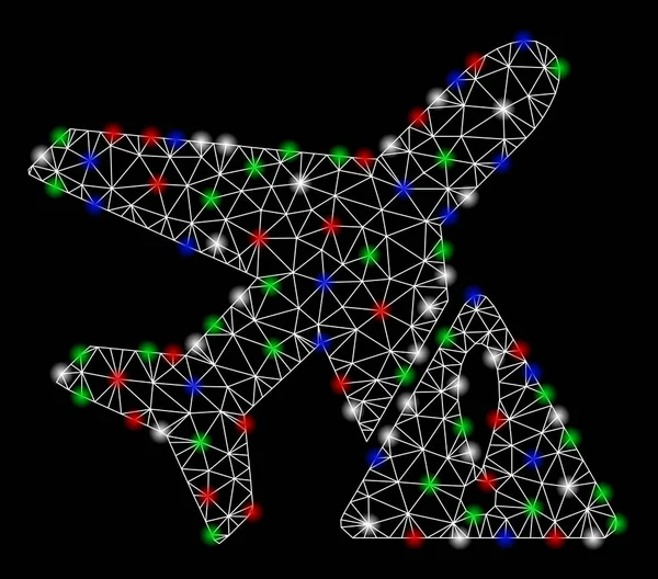 Advertencia de aviones de red de malla brillante con puntos de inflamación — Vector de stock