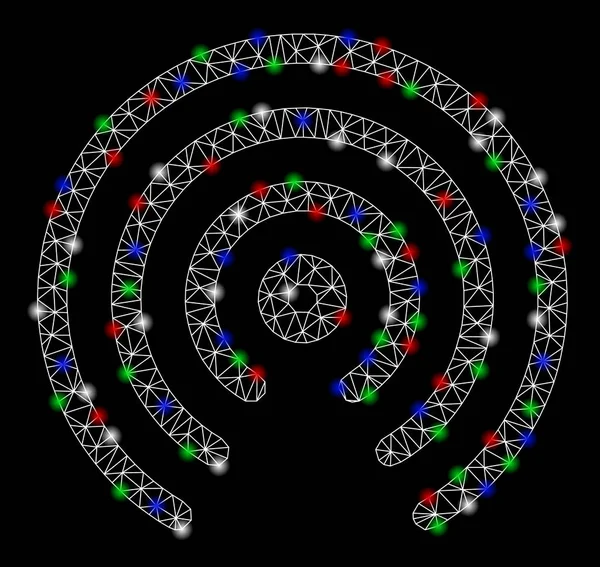 플레어 반점이 있는 밝은 메쉬 네트워크 공중 투 하 센터 — 스톡 벡터