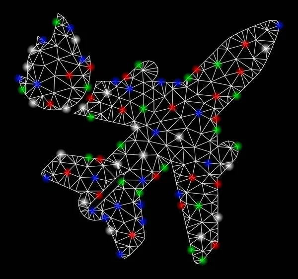 Fogo de avião de rede de malha brilhante com pontos de luz —  Vetores de Stock