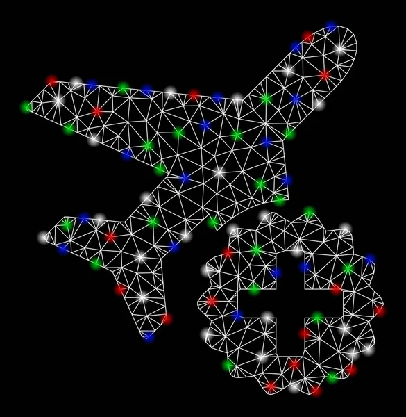 Red de malla brillante Adición de aviones con puntos de inflamación — Vector de stock