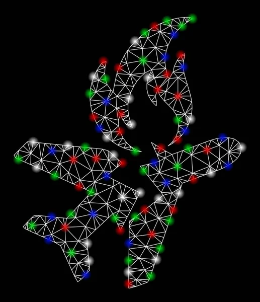 Işık Spotlar ile parlak kafes tel çerçeve uçak yangın kazasında