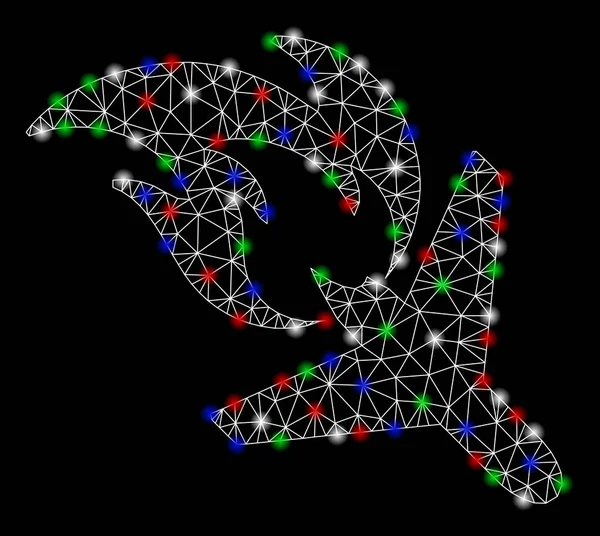フレアスポットとの明るいメッシュワイヤーフレーム飛行機火災災害 — ストックベクタ