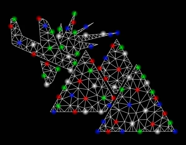 光スポットと明るいメッシュワイヤーフレーム飛行機山のクラッシュ — ストックベクタ
