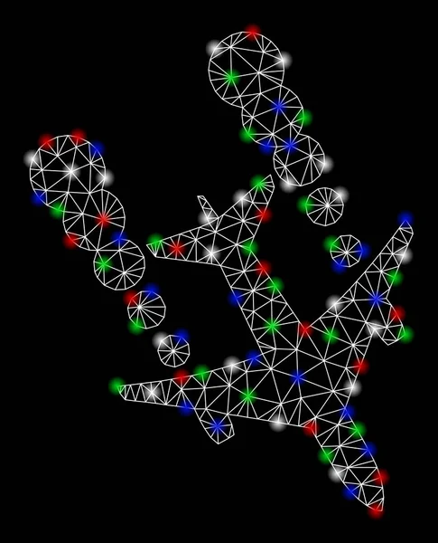 Helles Mesh 2d Flugzeug Rauchspur mit Leuchtflecken — Stockvektor