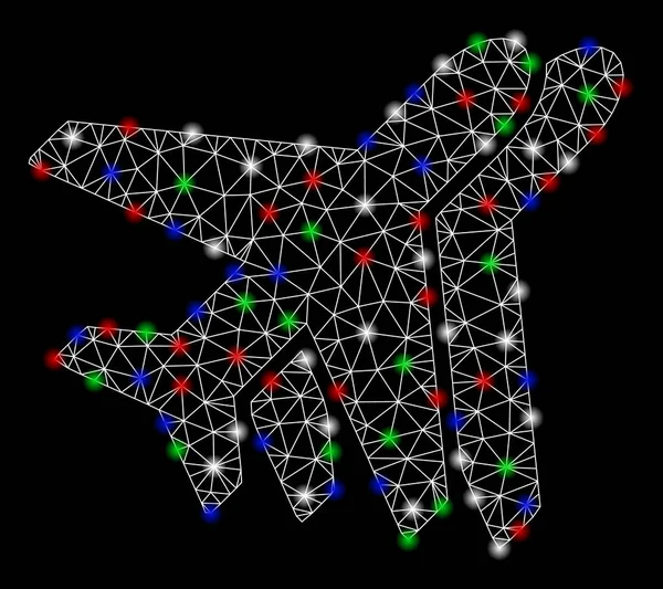 Avions de cadre de fil de maille lumineux avec des taches lumineuses — Image vectorielle