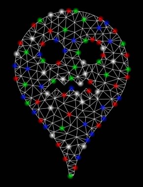 Parlak kafes tel çerçeve öfkeli Smiley harita Marker Flash Spotlar ile