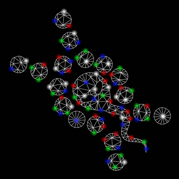明亮的网状线框外星精子复制与光点 — 图库矢量图片