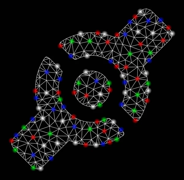 플래시 스팟을 가진 밝은 메시 철사 구조 인공적인 합동 — 스톡 벡터