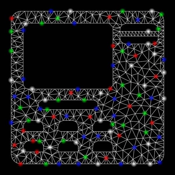 Appareil ATM de carcasse de maille lumineuse avec des taches éclair — Image vectorielle