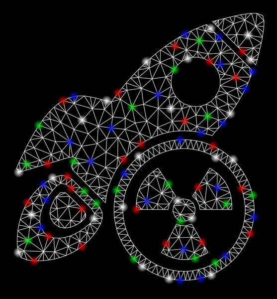 Helles Gitterdrahtgestell Atomrakete Wissenschaft mit Flammenflecken — Stockvektor