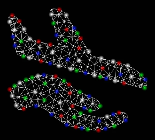 Mano brillante de la ayuda de la aviación de la carcasa de malla con los puntos llameantes — Archivo Imágenes Vectoriales