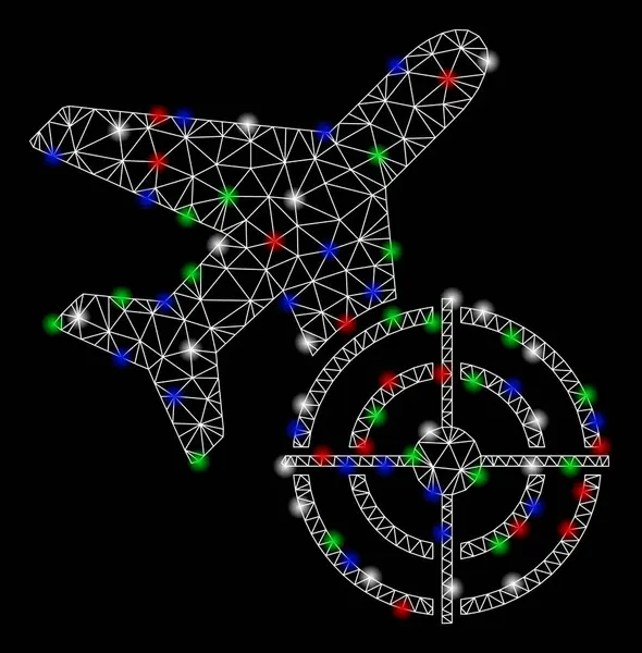 フレアスポットを持つ明るいメッシュワイヤフレーム航空ターゲット — ストックベクタ