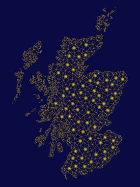 Sarı Mesh tel çerçeve Iskoçya haritası ile Flash Spotlar