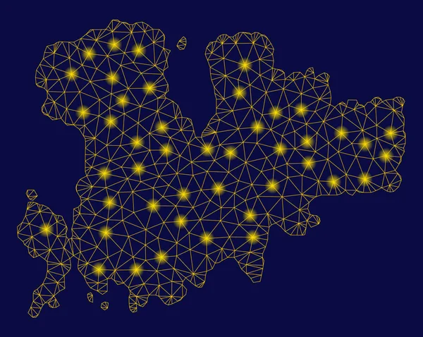 Malla Amarilla 2D Mapa de la isla de Mykonos con puntos de luz — Vector de stock