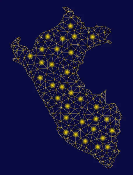Malla Amarilla 2D Perú Mapa con puntos de luz — Vector de stock
