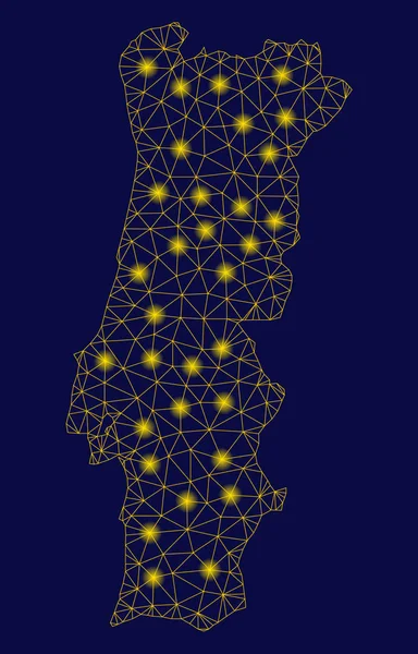 Жовта сітка Каркас Португалія Карта з флеш плямами — стоковий вектор