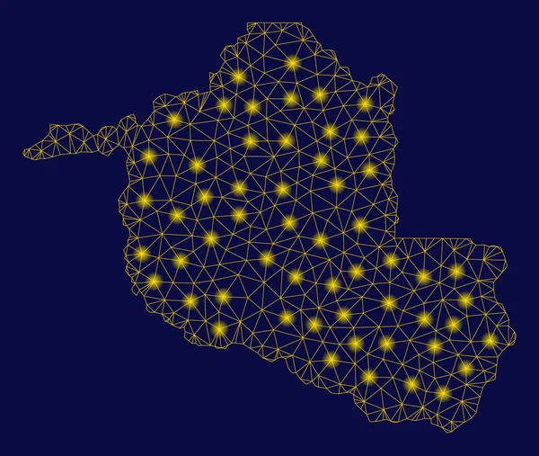 Carcasa de malla amarilla Mapa del estado de Rondonia con puntos de luz — Vector de stock