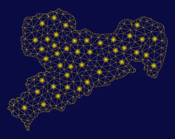 Mapa de tierra de Sajonia de marco de alambre de malla amarilla con puntos de luz — Vector de stock