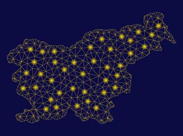 Mapa 2D da Eslovénia da malha amarela com pontos de inflamação —  Vetores de Stock